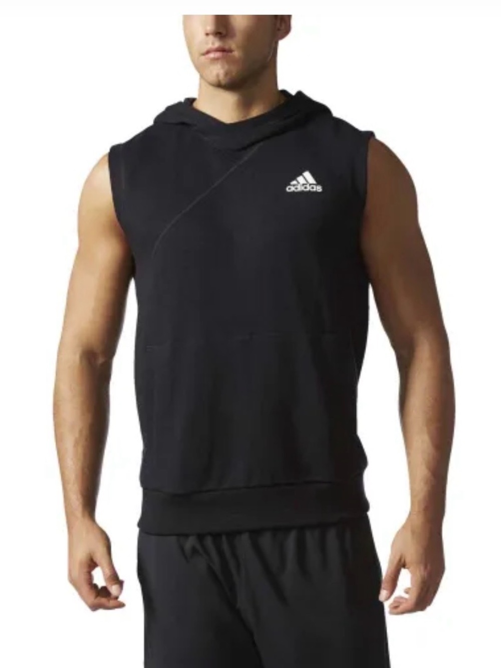 adidas Black Sleeveless Hoodie with Small White Logo